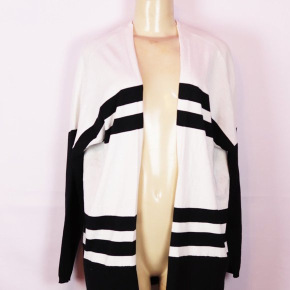 BRAND NEW LORD & TAYLOR WHITE STRIPE CARDIGAN MED - Picture 3 of 5